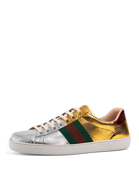 gucci ace sneakers with crystals|Gucci ace metallic snakeskin sneakers.